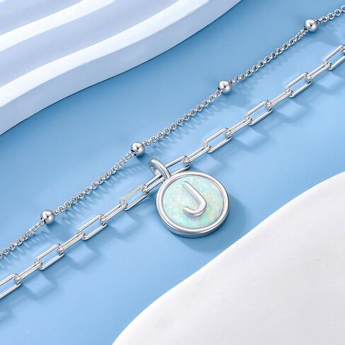 Initial Bracelet for Women 925 Sterling Silver Layered Initial A to Z Bracelet Opal Letter Jewelry Christmas Gifts in Saudi Arabia