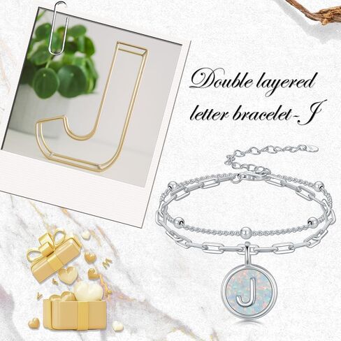 Initial Bracelet for Women 925 Sterling Silver Layered Initial A to Z Bracelet Opal Letter Jewelry Christmas Gifts in Saudi Arabia