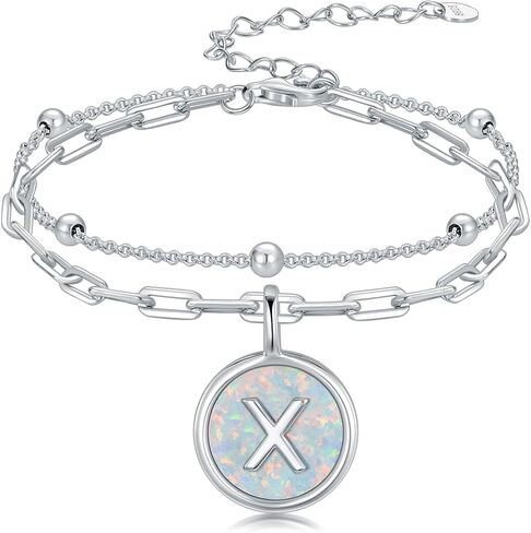 Initial Bracelet for Women 925 Sterling Silver Layered Initial A to Z Bracelet Opal Letter Jewelry Christmas Gifts in Saudi Arabia