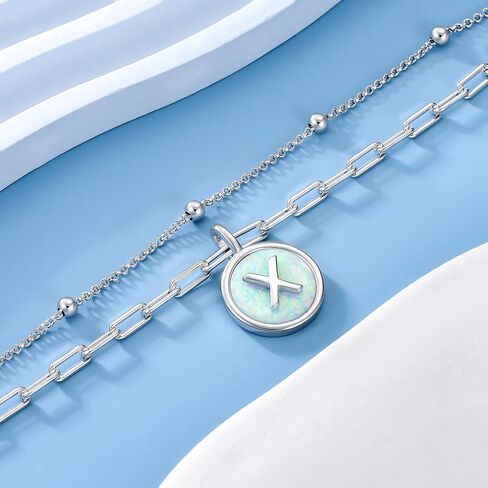 Initial Bracelet for Women 925 Sterling Silver Layered Initial A to Z Bracelet Opal Letter Jewelry Christmas Gifts in Saudi Arabia