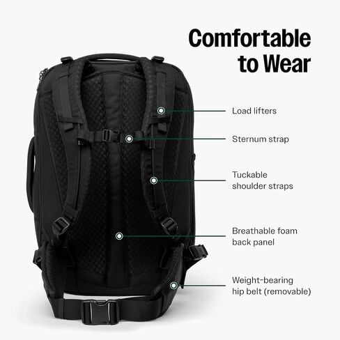 40L Travel Backpack Lite, Black - Large Carry-On Travel Backpack for Men and Women - Durable, Comfortable, Easy to Pack, Airline-Approved Bag with Laptop Compartment in Saudi Arabia