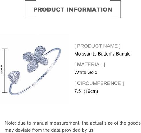 14K Gold Butterfly Design Moissanite Open Bangle for Women,Dainty Heart Shape Bridal Cuff Bangle Bracelet,Fashion Wedding Jewelry for Her in Saudi Arabia