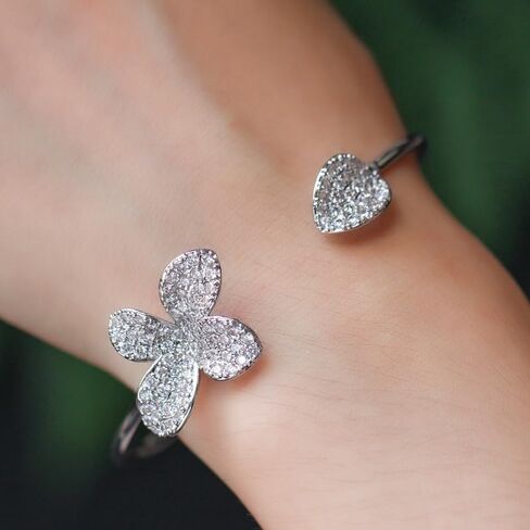 14K Gold Butterfly Design Moissanite Open Bangle for Women,Dainty Heart Shape Bridal Cuff Bangle Bracelet,Fashion Wedding Jewelry for Her in Saudi Arabia