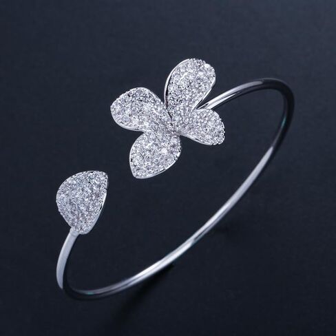14K Gold Butterfly Design Moissanite Open Bangle for Women,Dainty Heart Shape Bridal Cuff Bangle Bracelet,Fashion Wedding Jewelry for Her in Saudi Arabia