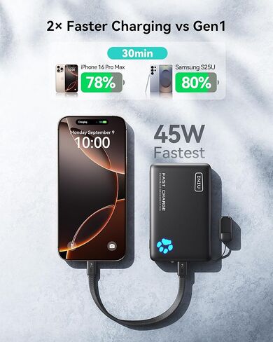 INIU Portable Charger, 22.5W 10000mAh Slim Power Bank, Fast Charging Mini Battery Pack, Travel Trip Accessories Flight Cruise Ship Essentials for College Students Travelers Teen Boys Girls, White in Kuwait