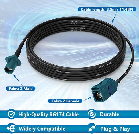 Fakra Z Female to Fakra Z Male RG174 Extension Cable 2.5m/8.2ft for Car SUV Stereo Head Unit GPS Navigation FM AM Radio Sirius XM Satellite Radio 4G LTE TEL Telematics DAB Digital Radio in Kuwait