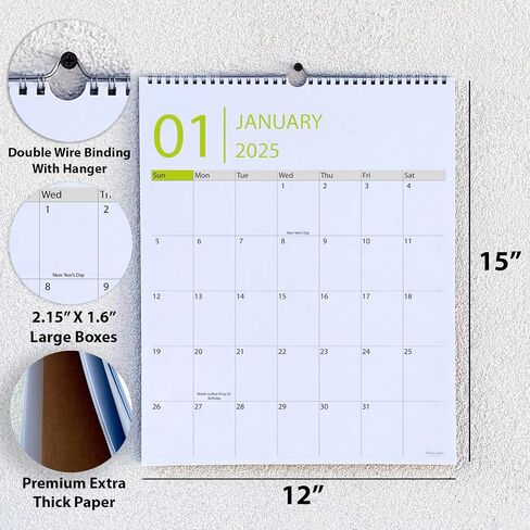 Wall Calendar 2025-2026, 18 Months, Runs From January 2025 to June 2026, 15" x 12" Large Wall Calendar with Hanger, Thick Paper, Spiral Binding, Easy to Write Down Your Plans and Daily/Pattern in Saudi Arabia