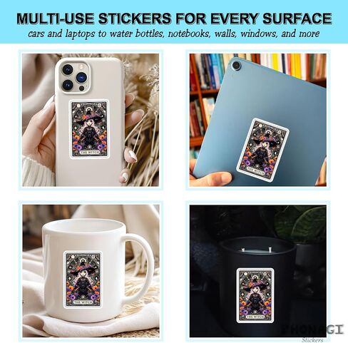(3Pcs) The Plant The Reader The Cat Mom Tarot Card Stickers 3'' for Nature Bookworms Plant Cat Lovers Skeleton Witchy Gothic Vinyl Decal for Laptops Water Bottles in Kuwait