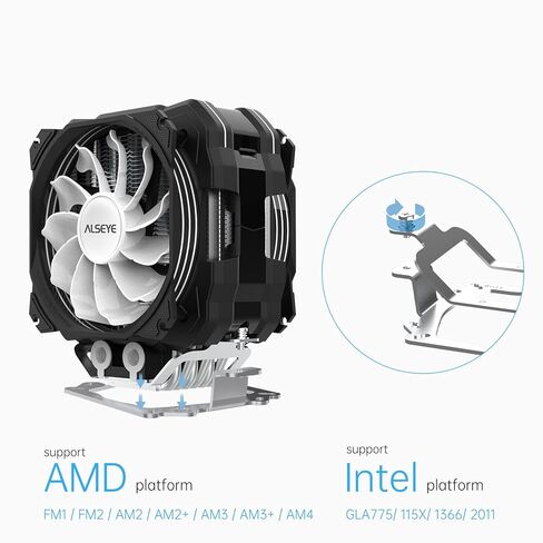 ALSEYE W90 Digital CPU Cooler for Intel, Temperature Displayed CPU Cooler for Small Size PC Case with Powerful 90mm ARGB Lighting Fan and 40mm High-Performance Heat Column Inside. (W90-Intel) in Kuwait