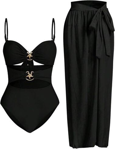 قطعت شركة Verdusa Women's One One Backless Wireless Swimsuit مع تنورة تستر in Saudi Arabia