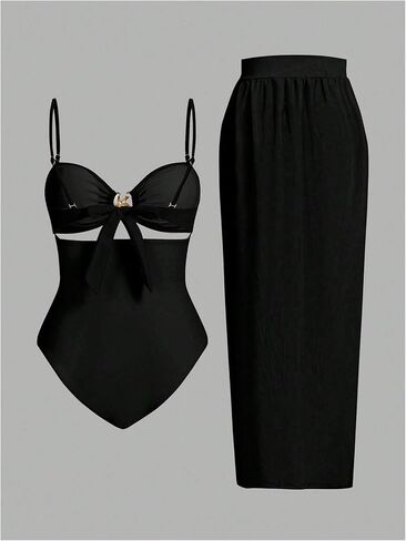 قطعت شركة Verdusa Women's One One Backless Wireless Swimsuit مع تنورة تستر in Saudi Arabia