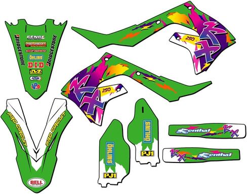 2021-2024 KX 250 Throwback Green Senge Graphics مجموعة كاملة مع Rider I.D. متوافق مع كاواساكي in Saudi Arabia
