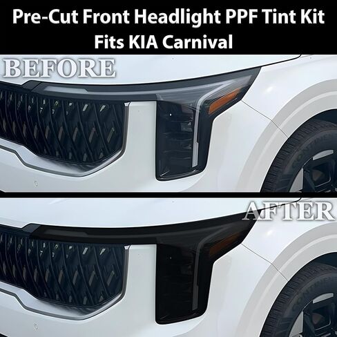 تصاميم Tech Bogar تصاميم الكامل المصابيح الأمامية Leillight Tint Tint متوافقة مع Kia Carnival 2025-2026 ، Dark Smoke in Kuwait