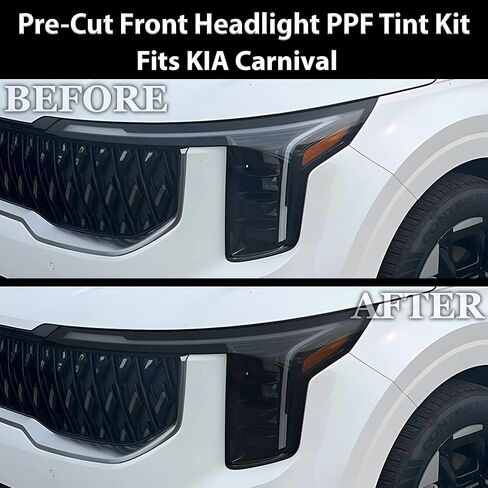 تصاميم Tech Bogar تصاميم الكامل المصابيح الأمامية Leillight Tint Tint متوافقة مع Kia Carnival 2025-2026 ، Dark Smoke in Kuwait