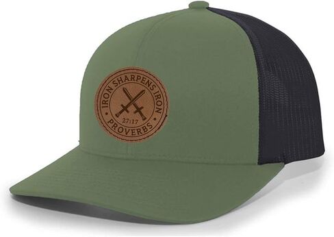Heritage Pride Christian Iron Sharpens Iron Proverbs 27:17 Laser Engraved Leather Patch Mesh Back Trucker Hat in Saudi Arabia