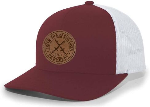 Heritage Pride Christian Iron Sharpens Iron Proverbs 27:17 Laser Engraved Leather Patch Mesh Back Trucker Hat in Saudi Arabia