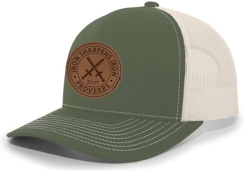 Heritage Pride Christian Iron Sharpens Iron Proverbs 27:17 Laser Engraved Leather Patch Mesh Back Trucker Hat in Saudi Arabia