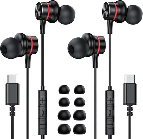 سماعات الرأس Moswag USB C ، سماعات أذن سلكية في الأذن C ، سماعات الأذن من النوع C ، والميكروفون والتحكم في مستوى الصوت HIFI من النوع C لـ iPhone 15 16 Pro Max ، Galaxy S25 S24 Fe Ultra Pixel 8 9-1Pack in Kuwait