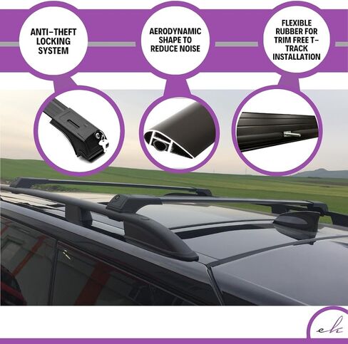 ERKUL Heavy Duty 220lbs Roof Rack Cross Bars for Range Rover Sport 2014-2022 | Solid Metal Mounts | Aluminum Crossbars with Anti Theft Lock for Rooftop - Compatible with Flush Rails - Black in Saudi Arabia