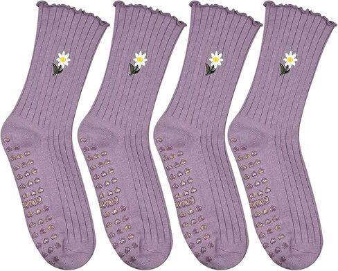 Cute Floral Pattern Yoga Socks for Women – Breathable Grip Ankle Socks with Ruffle Top, US Size 5-9 in Saudi Arabia