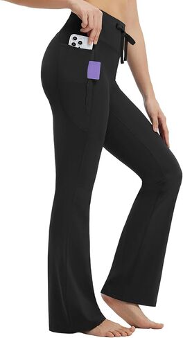 baleaf Womens Flare Yoga Pants with Zipper Pockets Drawstring Flared Leggings Tummy Control High Waist Bell Bottom in Saudi Arabia