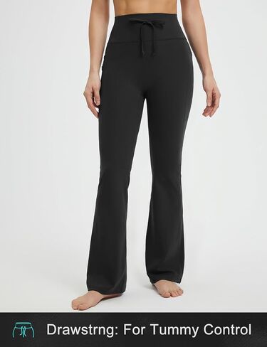 baleaf Womens Flare Yoga Pants with Zipper Pockets Drawstring Flared Leggings Tummy Control High Waist Bell Bottom in Saudi Arabia