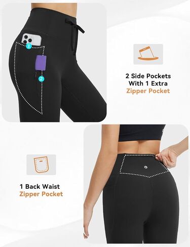 baleaf Womens Flare Yoga Pants with Zipper Pockets Drawstring Flared Leggings Tummy Control High Waist Bell Bottom in Saudi Arabia