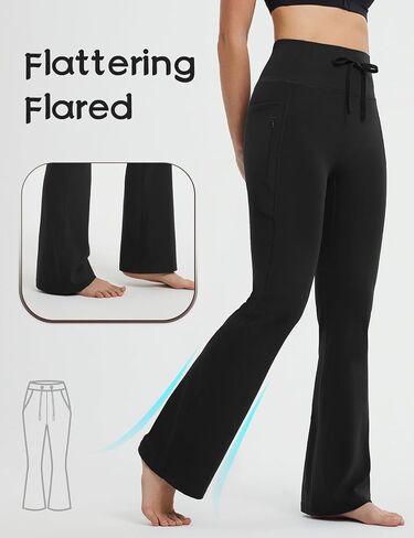 baleaf Womens Flare Yoga Pants with Zipper Pockets Drawstring Flared Leggings Tummy Control High Waist Bell Bottom in Saudi Arabia
