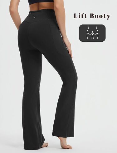 baleaf Womens Flare Yoga Pants with Zipper Pockets Drawstring Flared Leggings Tummy Control High Waist Bell Bottom in Saudi Arabia