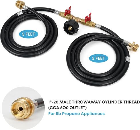 Stanbroil 5 Feet Propane Hose with QCC1 / Type1 Fitting, 2 Way Y Splitter Hose with Shut Off Valve Perfect for Camping, Heater, Grill, Stove in Kuwait