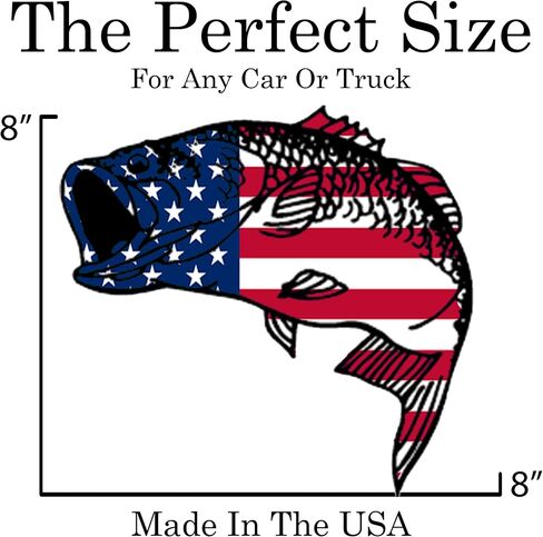 Large USA Flag Fishing Bass Fish Sticker Decal Fishing Bumper Sticker Fish Auto Decal Car Truck Boat RV Patriotic Tackle Box Fisherman (8 Inch) in Saudi Arabia