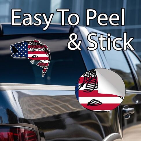 Large USA Flag Fishing Bass Fish Sticker Decal Fishing Bumper Sticker Fish Auto Decal Car Truck Boat RV Patriotic Tackle Box Fisherman (8 Inch) in Saudi Arabia