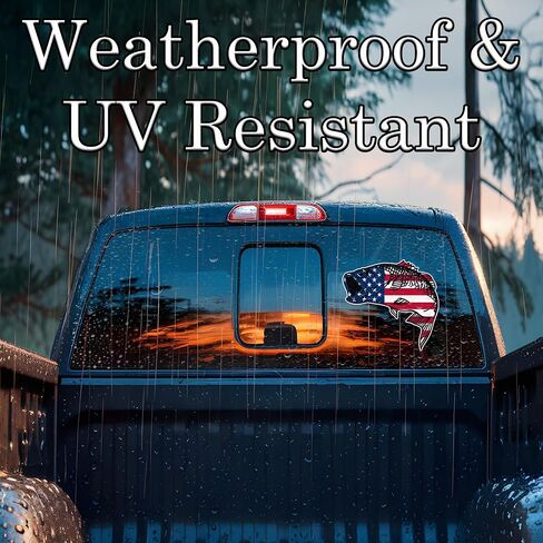 Large USA Flag Fishing Bass Fish Sticker Decal Fishing Bumper Sticker Fish Auto Decal Car Truck Boat RV Patriotic Tackle Box Fisherman (8 Inch) in Saudi Arabia