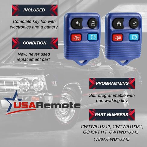 Key FOB Leghless Entry عن بُعد Ford ، Lincoln ، Mercury ، Mazda Mustang (Blue) ، مجموعة من 2 in Saudi Arabia
