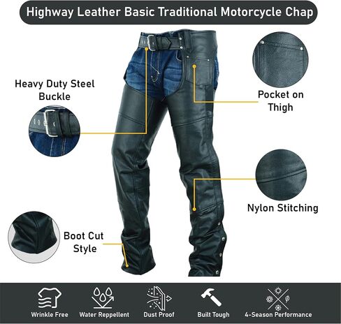 Basic Classic Style Leather Motorcycle Chap for Motorcycle Riding Plain Easy Fit in Saudi Arabia