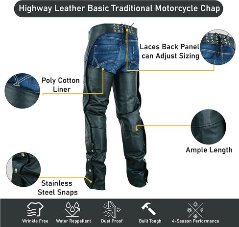 Basic Classic Style Leather Motorcycle Chap for Motorcycle Riding Plain Easy Fit in Saudi Arabia
