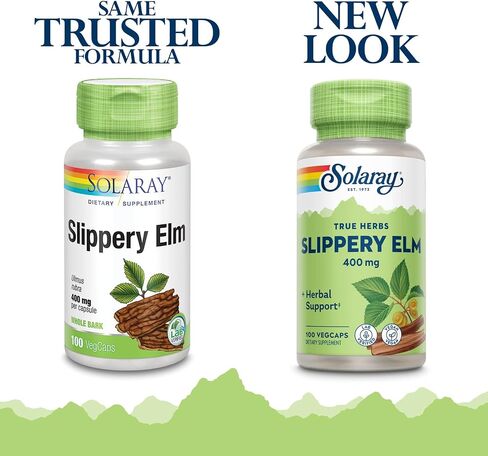 SOLARAY Slippery Elm Bark Capsules (Ulmus Rubra) 400 mg - Soothing Herbal Support with Mucilage - Vegan, Lab Verified, 60-Day Money Back Guarantee - 100 Servings, 100 VegCaps in Saudi Arabia