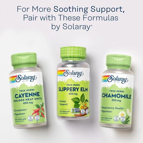 SOLARAY Slippery Elm Bark Capsules (Ulmus Rubra) 400 mg - Soothing Herbal Support with Mucilage - Vegan, Lab Verified, 60-Day Money Back Guarantee - 100 Servings, 100 VegCaps in Saudi Arabia