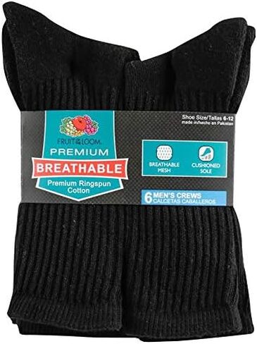 Fruit of the Loom Men's 6-Pair Half Cushion Breathable Crew Socks in Saudi Arabia
