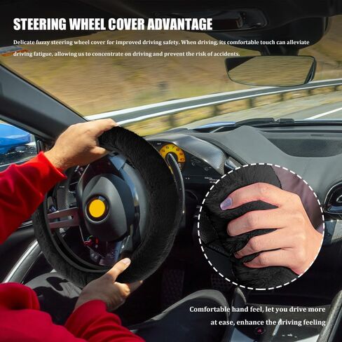 Car Fuzzy Steering Wheel Cover, Heated Steering Wheel Cover, 15 Inch Elastic Long Microfiber Plush Steering Wheel Cover for Winter Warm, Universal Car Accessories for Women Men (Pink) in Saudi Arabia