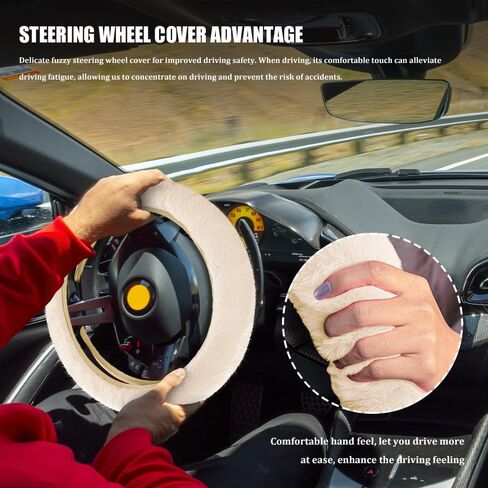 Car Fuzzy Steering Wheel Cover, Heated Steering Wheel Cover, 15 Inch Elastic Long Microfiber Plush Steering Wheel Cover for Winter Warm, Universal Car Accessories for Women Men (Pink) in Saudi Arabia