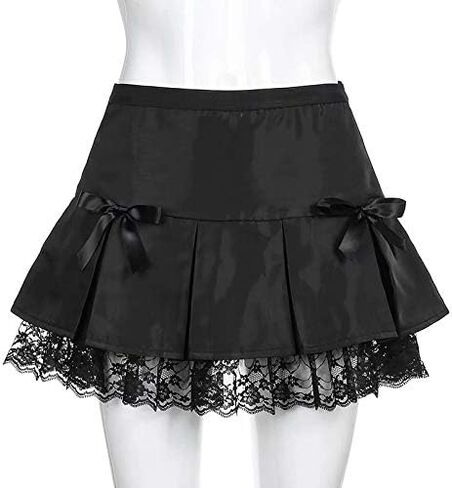 تنانير نسائية مثيرة مُزينة بالدانتيل تنانير صغيرة ذات ثنيات عالية الخصر تنورة قوطية Y2k ملابس فاسق داكنة أكاديميا جمالية E Girl in Kuwait