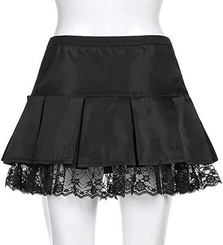تنانير نسائية مثيرة مُزينة بالدانتيل تنانير صغيرة ذات ثنيات عالية الخصر تنورة قوطية Y2k ملابس فاسق داكنة أكاديميا جمالية E Girl in Kuwait
