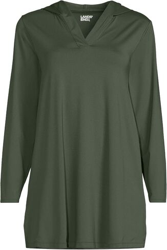 Lands' End Women's Cotton Jersey Long Sleeve Hooded Swim Cover-up Dress in Saudi Arabia