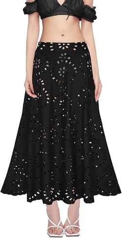 Ypser Eyelet Beach Maxi Skirt A-Line Hollow Out Out Long Skirt Cover Up for Swimsuits 2025 in Saudi Arabia