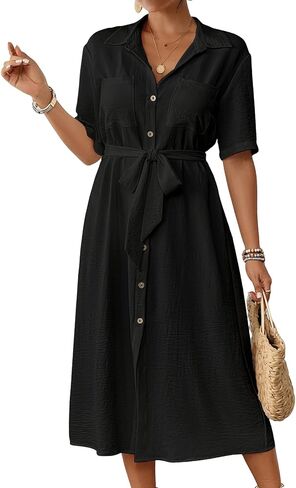 Bsubseach Swimsuit Coverup for Women Button Down Bathing Suit Cover Up with Tie Belt Long Maxi Beach Shirt Dress in Saudi Arabia