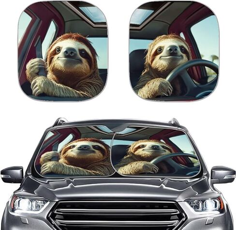 Novetly Car Windshield Sun Shown Funny Sloth Driving Car Sun Shield لحماية النافذة الأمامية ، والملحقات الداخلية للسيارات in Kuwait