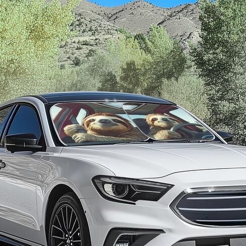Novetly Car Windshield Sun Shown Funny Sloth Driving Car Sun Shield لحماية النافذة الأمامية ، والملحقات الداخلية للسيارات in Kuwait