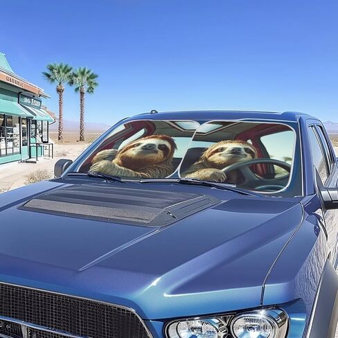 Novetly Car Windshield Sun Shown Funny Sloth Driving Car Sun Shield لحماية النافذة الأمامية ، والملحقات الداخلية للسيارات in Kuwait