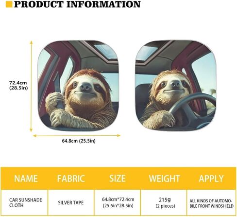 Novetly Car Windshield Sun Shown Funny Sloth Driving Car Sun Shield لحماية النافذة الأمامية ، والملحقات الداخلية للسيارات in Kuwait